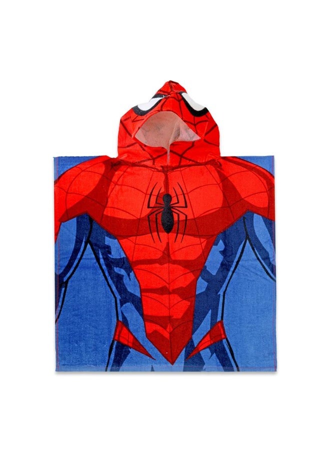 🕷️ منشفة بونشو للأطفال بغطاء رأس مرخصة رسمياً من سبايدر مان – 100% قطن ناعم ماص للسوائل، منشفة شاطئ وحمام ومسبح للأولاد، 300 جرام لكل متر مربع